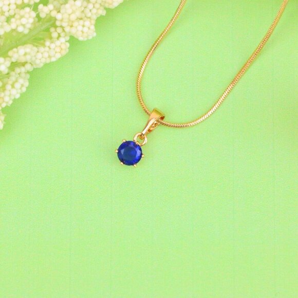 "Tiny Blue Stone Pendant in Rose Gold Setting, XPPT1573 - Picture 2 of 12